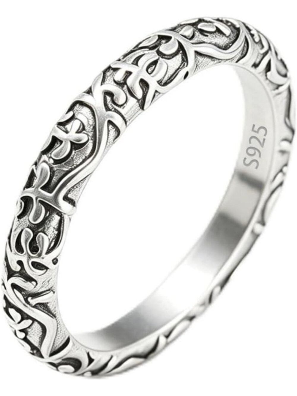 Elegant S925 Sterling Silver Filigree Scrollwork Thin Band Ring, Size 6-10
